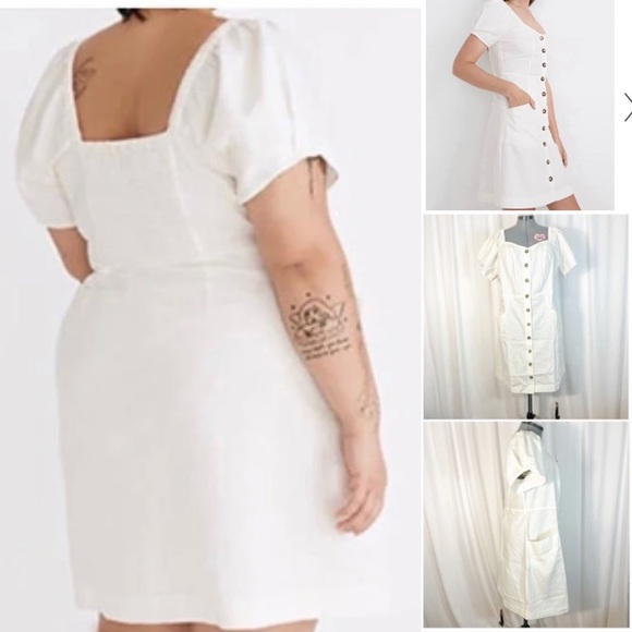 Madewell NWT Sz 14 Lighthouse Kylie Linen Cotton Blend Short Puff Sleeve… - Picture 5 of 6